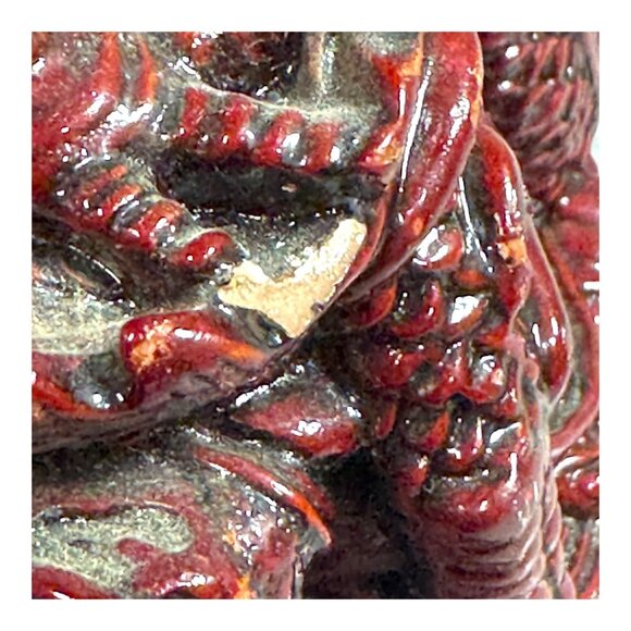 Laughing Buddha Figurine Dragon Gold Coin Red Glaze Resin Feng Shui Wealth READ - Picture 8 of 11